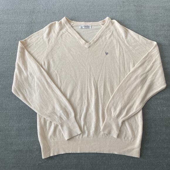 Vintage Christian Dior Monsieur Sweater Mens XL Ivory V-Neck Stretch Made USA - Picture 1 of 8